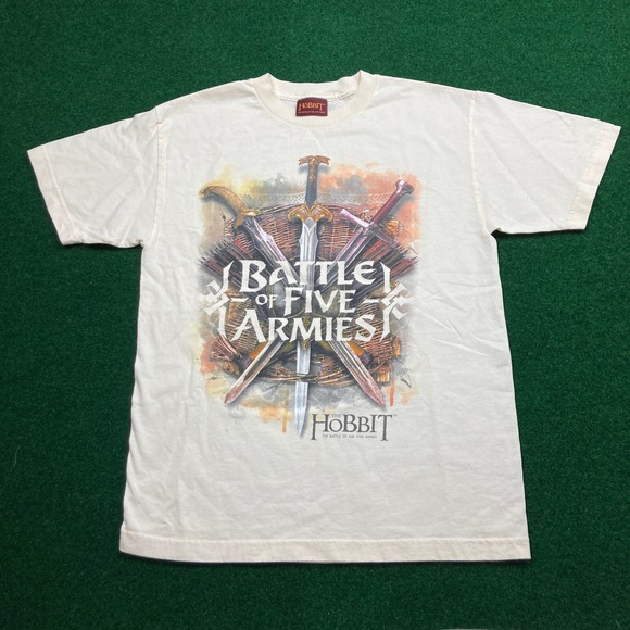 Vintage The Hobbit Shirt Mens M White 2014 Battle Of Five Armies Movie Promo Tee - Picture 2 of 9